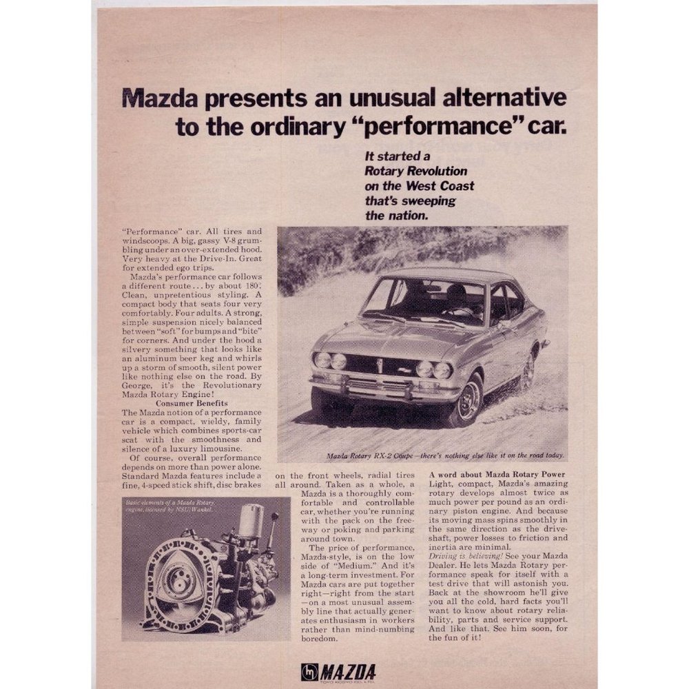 VINTAGE 1973 MAZDA PRINT AD, AMERICAN TOURISTER AD